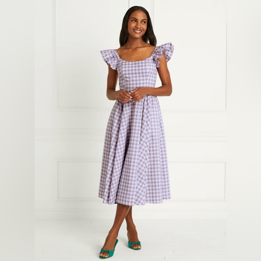 Hill house Daphne Dress in Lilac Clip Dot Check (Gingham)